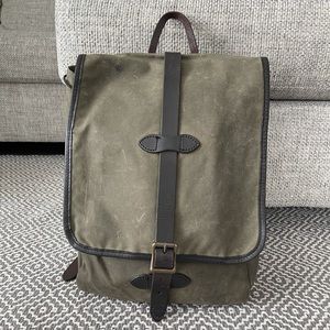 Folsom Tin Cloth Backpack Army Green Leather